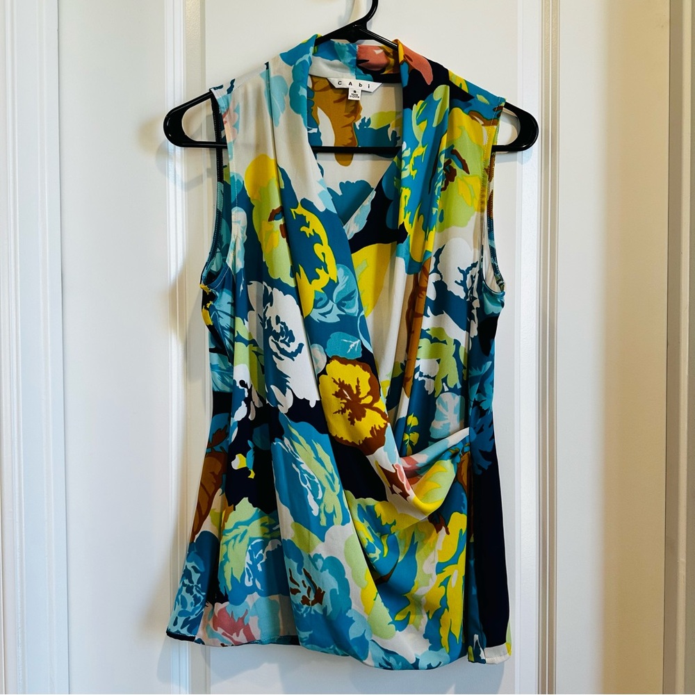 CAbi spring blossom wrap top Small.